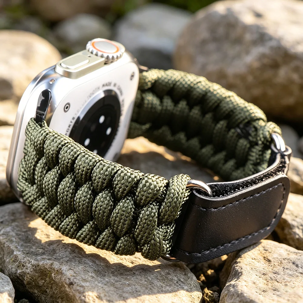 Atmungsaktives Seilband für Apple Watch 49mm 46mm 45mm 44mm 42mm 41mm 40mm Herren Handgewebtes Armband iWatch Ultra SE 11 10 9 8 7 6 5 4