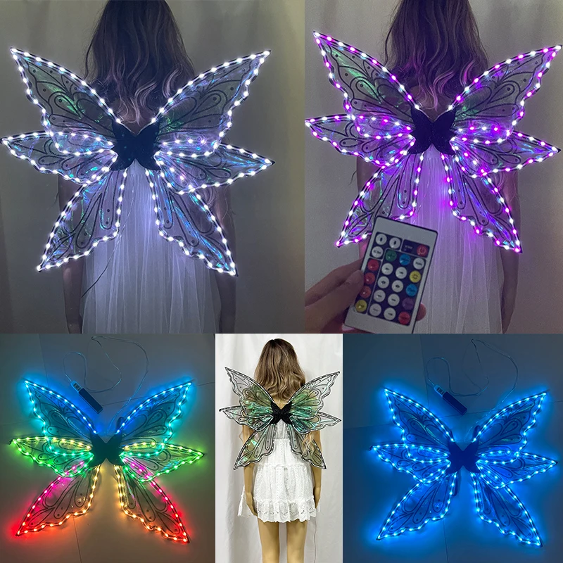 Ailes de papillon lumineuses colorées, Costumes de scène de spectacle, accessoires d'ailes de Cosplay, aile de télécommande avec application pour filles, nouvelle collection