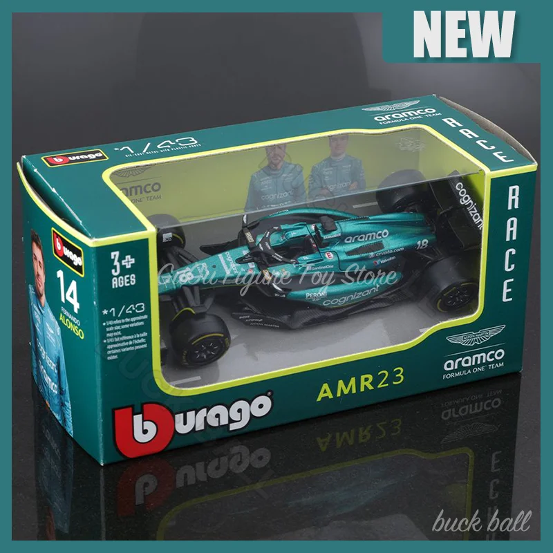 

Bburago 1:43 Aston Martin Aramco F1 Team Amr23 2023 модель автомобиля Пылезащитная крышка 14 Alonso № 18 Прогулка из сплава Die Boys коллекционные подарки