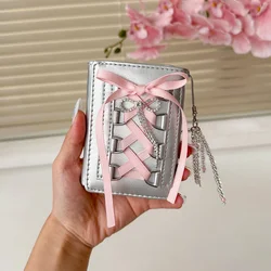 Y2k Korean Sweet Card Wallet Girl Fashion Ballet Style Lace Bow Short ID Card Purse Portable Coin Bag Student Creative Wallets