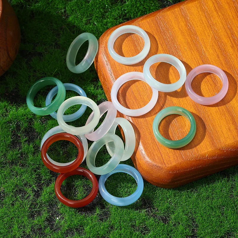 10pcs Natural Chalcedony Agate Ring High Ice Jade Ring for Women's Fashion Ring Fashion Jewelry Couple Gift