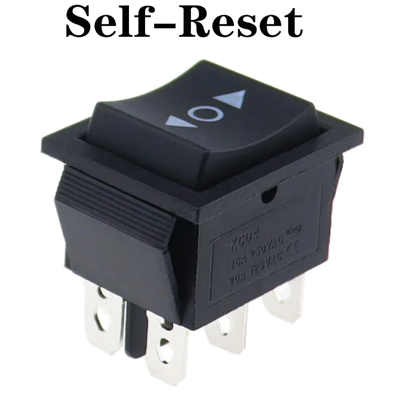 1PCS KCD4 25X31mm Black Rocker Switch 6 Pin 3 Position ON-OFF-ON Double Reset/Latch Switch 16A 250V 20A 25A 125VAC