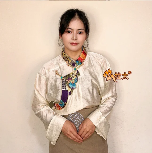 

Китайский летний женский свободный топ с парчовым воротником Xizang, одежда