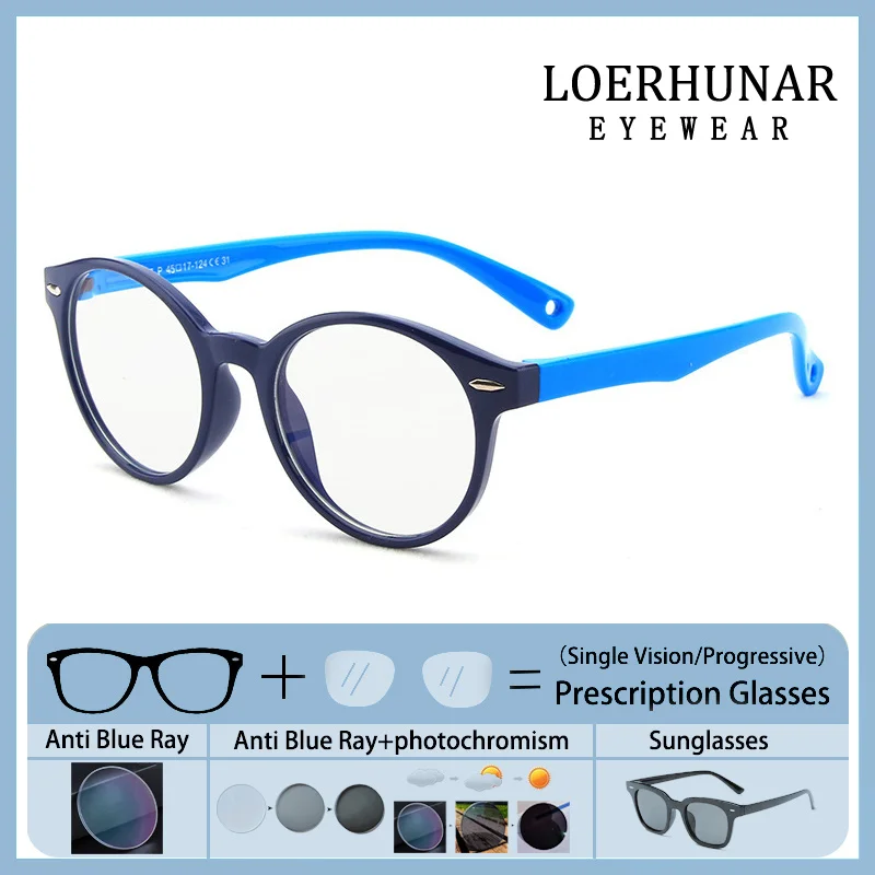 

Brand Design Boy Round TPEE Frame Anti Blue Light Prescription Glasses Custom Girls Photochromic Astigmatism Children Eyeglass