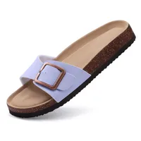 Bebealy Women's Cork Footbed Slippers Summer Leather Beach Flip Flops with Adjustable Buckle Lady Clogs Sandal With Arch Support - Image 5