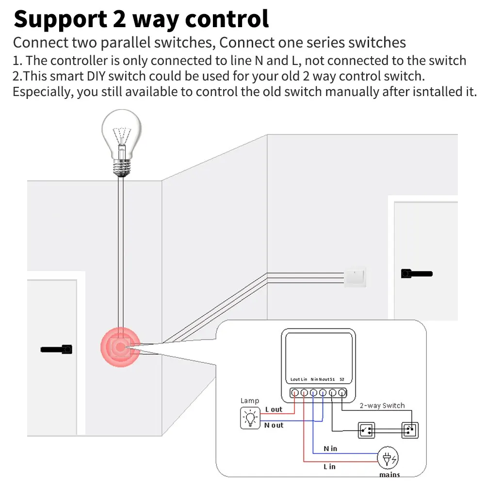 16A Tuya Smart WiFi Switch Support 2-Way DIY Switches Mini Smart Breaker Smart Life Control Support Alexa Google Alice