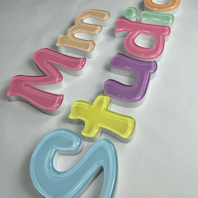Custom 3D High Gloss Jelly Resin LED Letters Colorful Epoxy Acrylic Frontlit Sign For Shop Cafe Storefront Buildings Office Car
