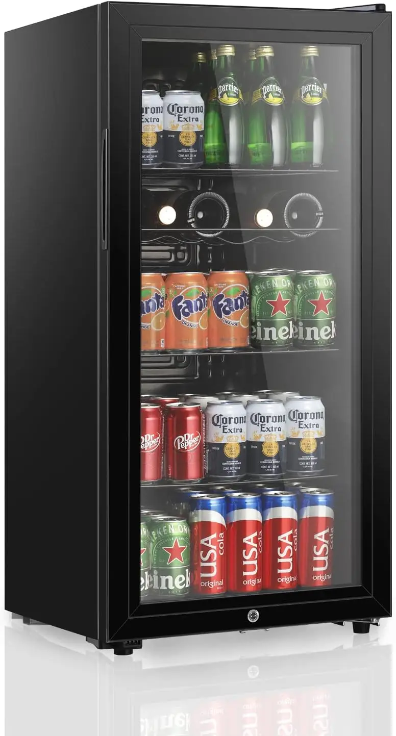 cu.ft Beverage Refrigerator With 150 Can,Freestanding Beverage Cooler For Office, Bar,Home|Double Glass Door&Adjustable Shel