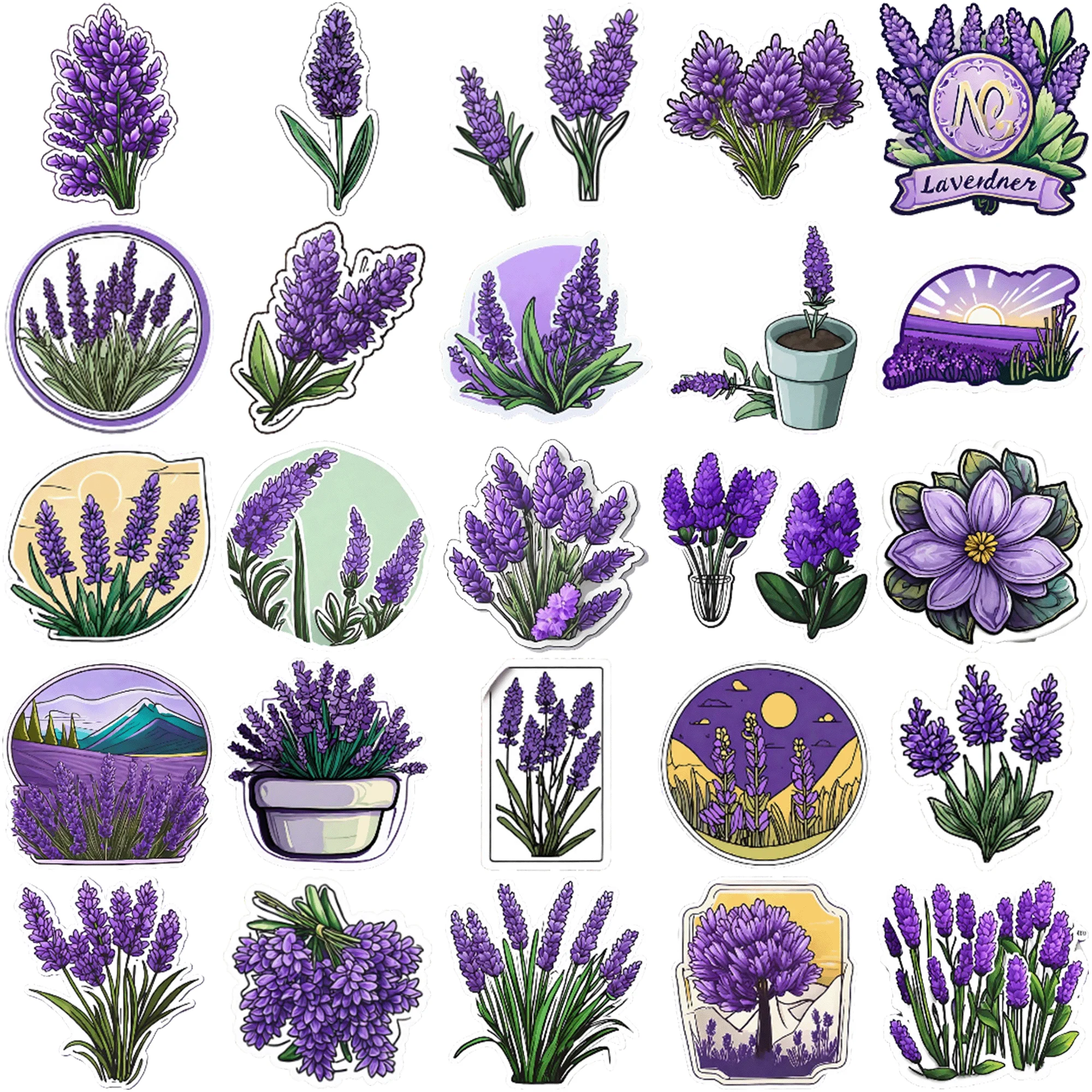 50 pcs pieces of lavender stickers Decorative Stickers for Home Design-50 Pieces of Creative and Colorful Designs