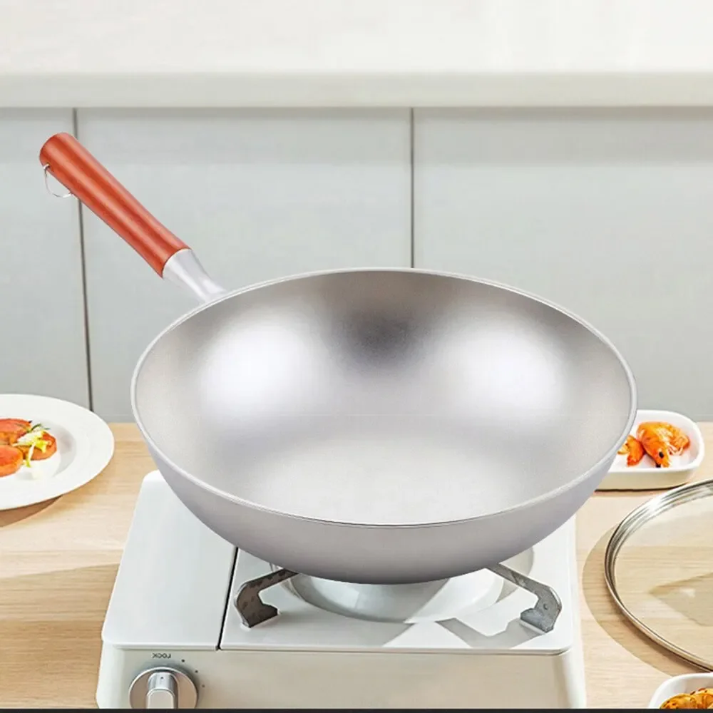 

Pure Titanium Wok Non-stick Kitchen Cookware Uncoated Frying Pan Household Round Bottom Pot Gas Cooker