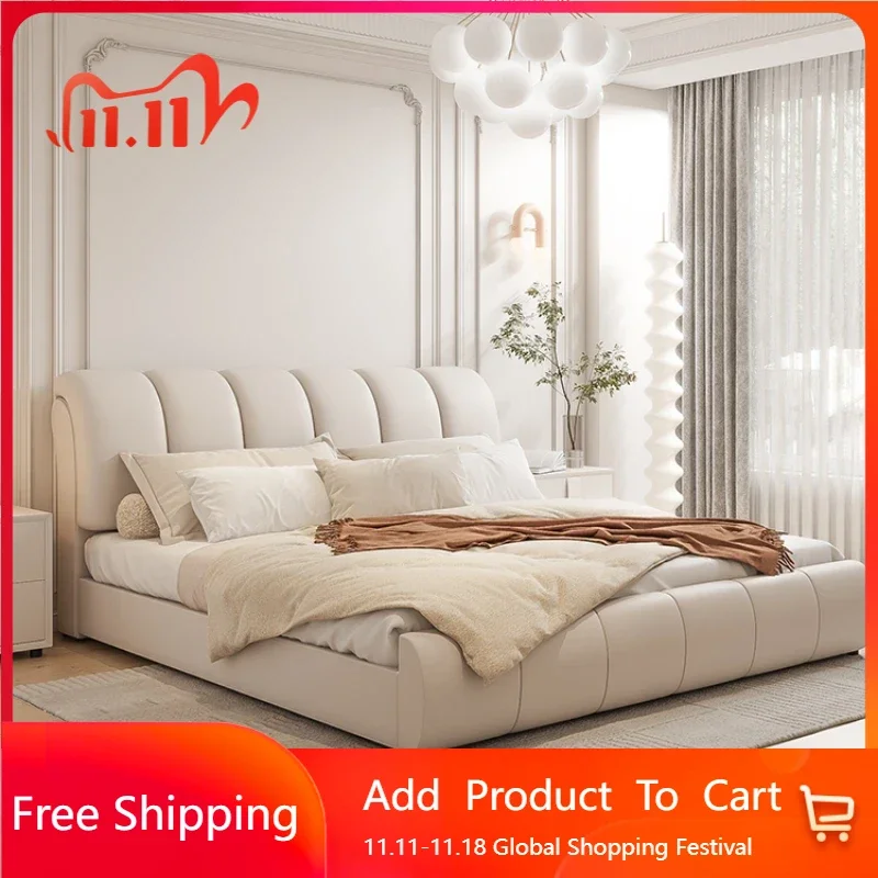 White Queen Frame Bed European Headboard Soft King Size Human Bed Double Human Floor Muebles Para Dormitorio Nordic Furniture