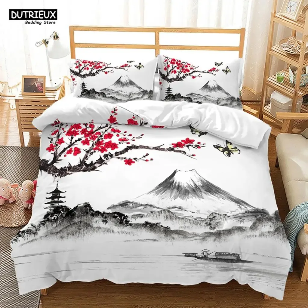 

Chinese Style Landscape Bedding Set Plum Blossom Duvet Cover Sets With Pillowcase Bed Linen Single Full King Size Comforter Sets