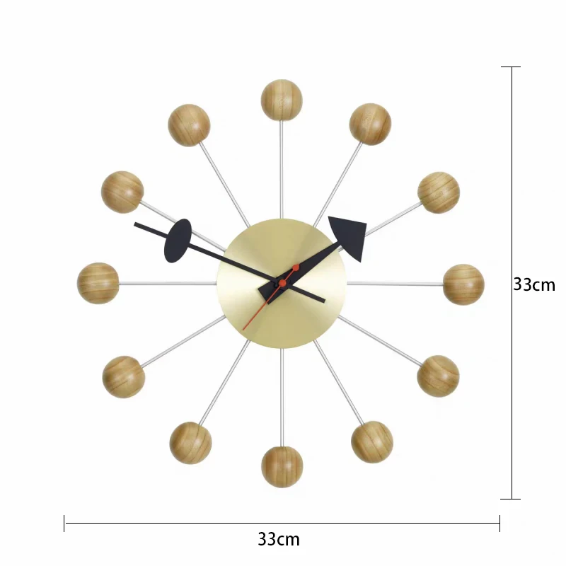 Новые настенные часы Arraival, высококачественный латунный колокольчик с подержанным деревянным шариком, бесшумный 33 см, скандинавское украшение для дома