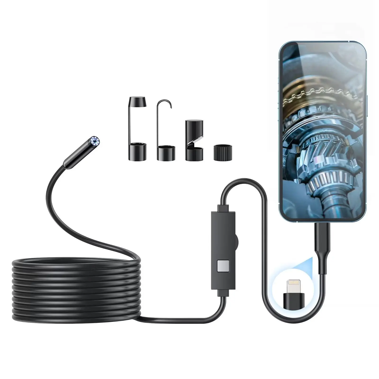 Endoscope Camera with Light 7.9mm IP67 Waterproof Inspection Camera for iOS 1920P HD Borescope with 8 Adjustable LED Lights