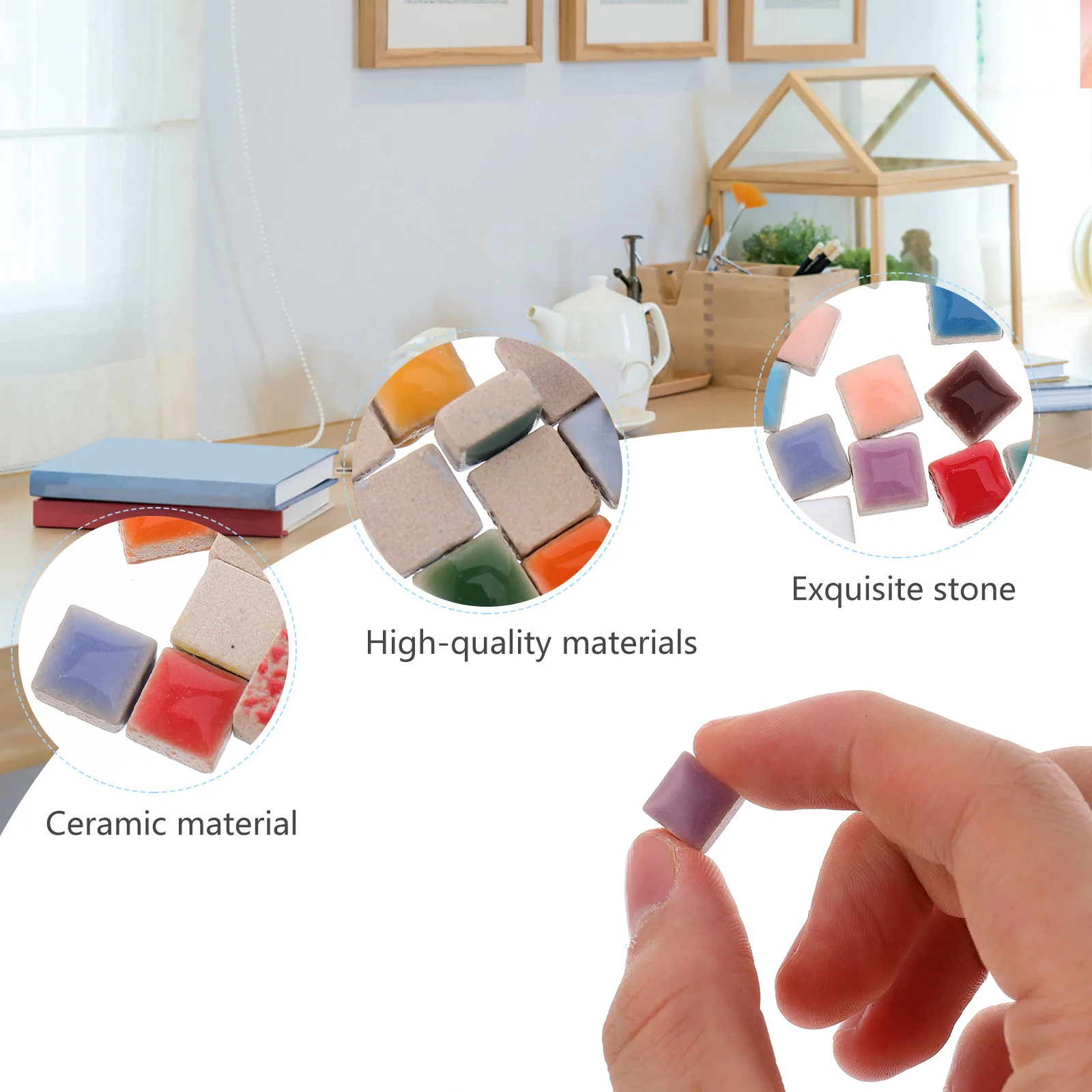 

Square Ceramic Mosaic Tiles Pieces Bright Smooth Surface DIY Crafts Decorative Tiles for Photo Frame Tray Flowerpot Arts Craft