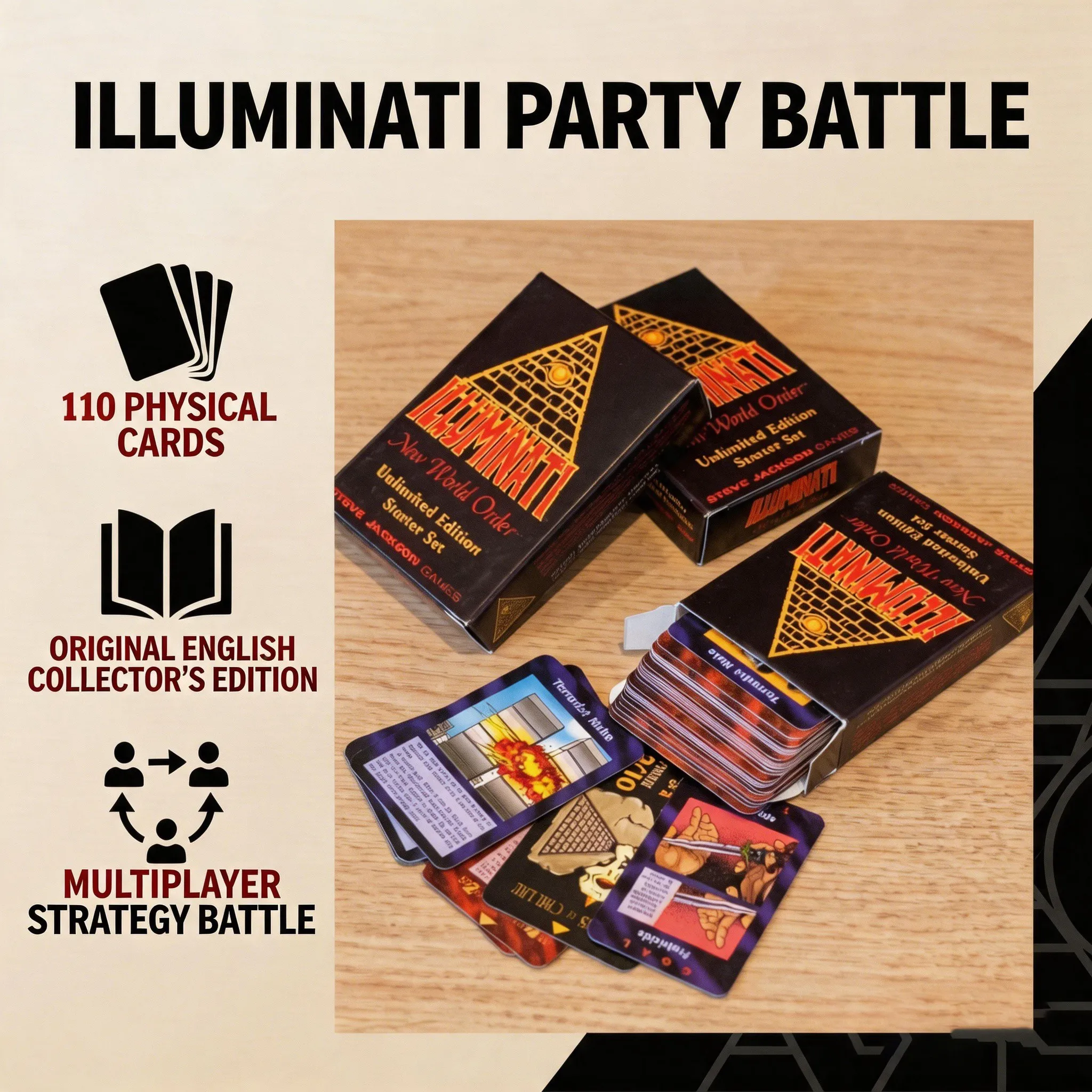 for Illuminati 1995 Edition English Version Board Game Cards 110pcs Fun Party Game Novel Peripheral Collection Card Holiday Gift