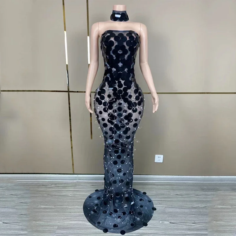 Full Rhinestones Evening Dresses Women Red Mirrors Pearls Dress Singer Party Celebrate Stage Costume Festival Outfit