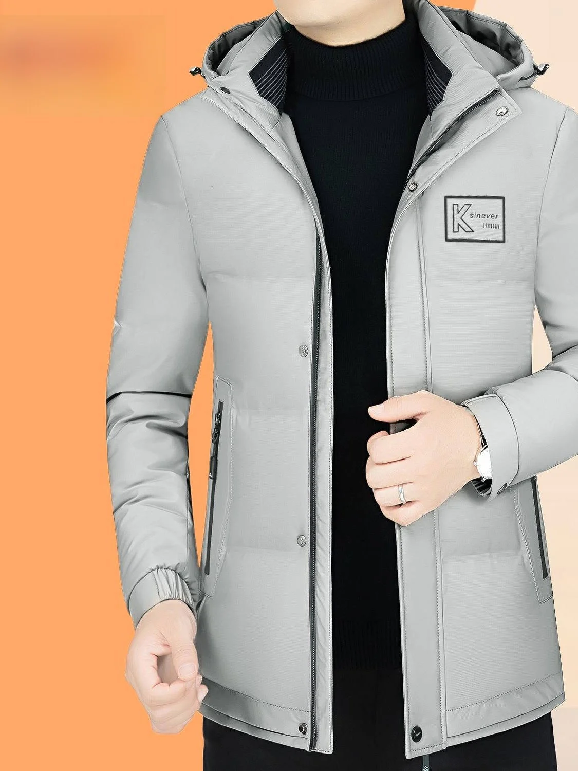 

Men's Thiened Winter down Jaet Hooded Coat Cold-resistant Windproof Soft Comfortable Ci Casual Long Sle Batwing pe