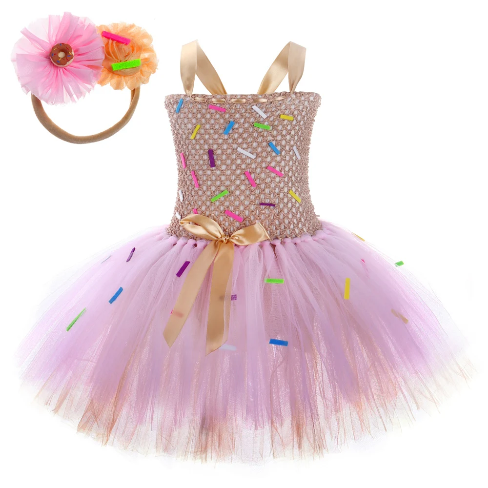 Baby Girls Candy Donuts Tutu Dress for Kids Doughnut Birthday Party Costumes Toddler Girl Photoshoot Tulle Outfit New Year Gift