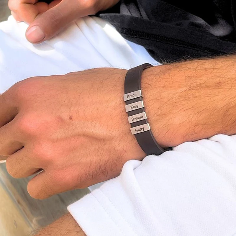 

Custom Engraved Name Leather Bracelet Vintage Business Simple Bracelet Stainless Steel Jewelry Boyfriend Birthday Gift