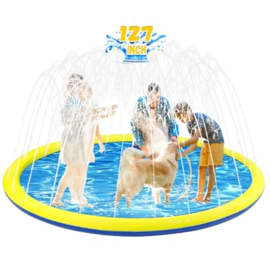 

Extra Large Non-Slip Splash Pad Sprinkler for Kid and Dog, Kiddie Dog Pool, Toddler Outdoor Toys for Ages 3-12 Boys Girls, Summ