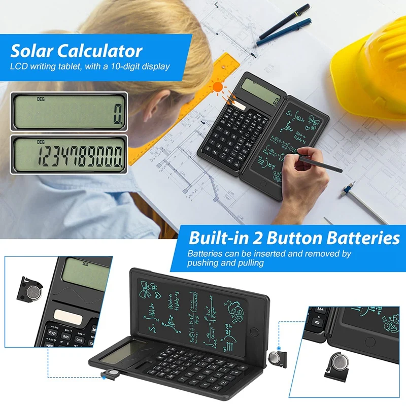 Calculadoras científicas de 1 pieza, tableta de escritura borrable para la escuela, regreso a la escuela, color negro