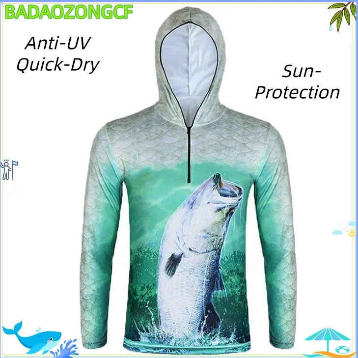 Men's Sun-Protection Fishing full zip jacket Outdoors Long Sleeve Fishing Shirt Men Anti-UV Quick-Dry UV Clothing