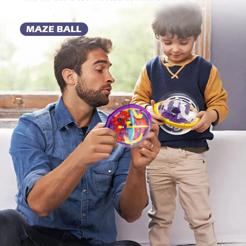 3D Magic Intellect Ball Puzzle Ball 100 Step Labyrinth Sphere Globe Toys Challenging Barriers Game Balance Training Brain Teste