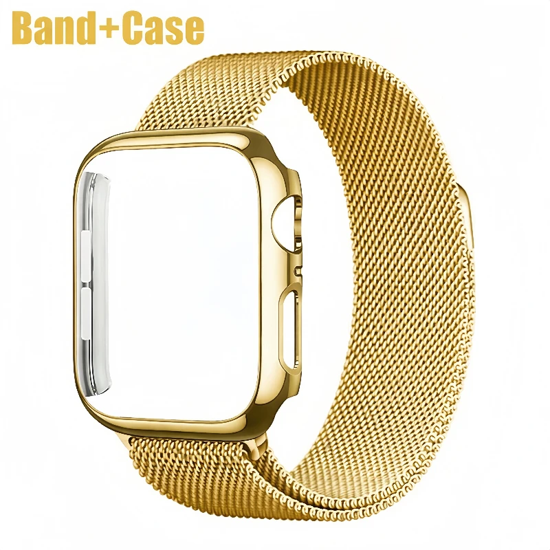 Milanese Loop+ Hülle für Apple Watch Series 9 8 7 SE 6 5 4 3 2 1 TPU-Abdeckung + Metallarmband für iWatch 38mm 40 41 42 44 45mm Armband