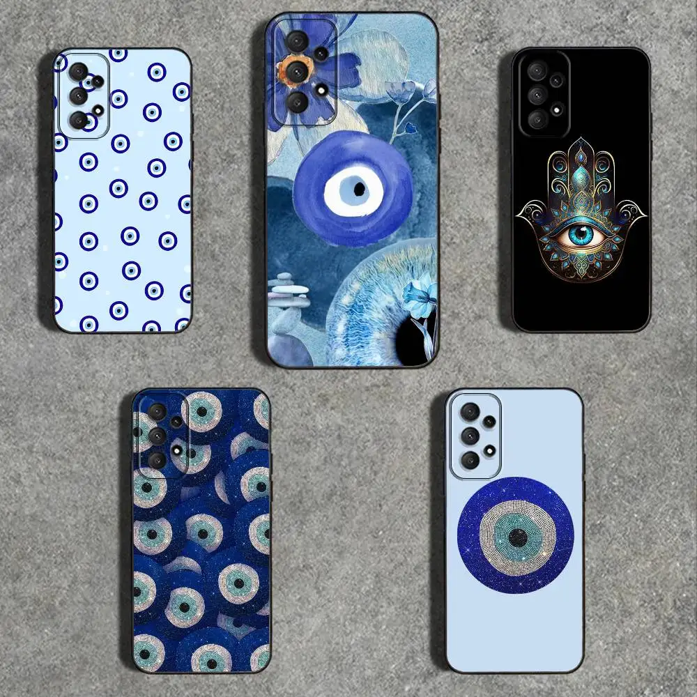

Turkish Lucky B-Blue Evil Eye Phone Case For Samsung Galaxy A73,31,32,72,41,53,52,71,22,5G,Note,J7,8,9 Soft Black Cover