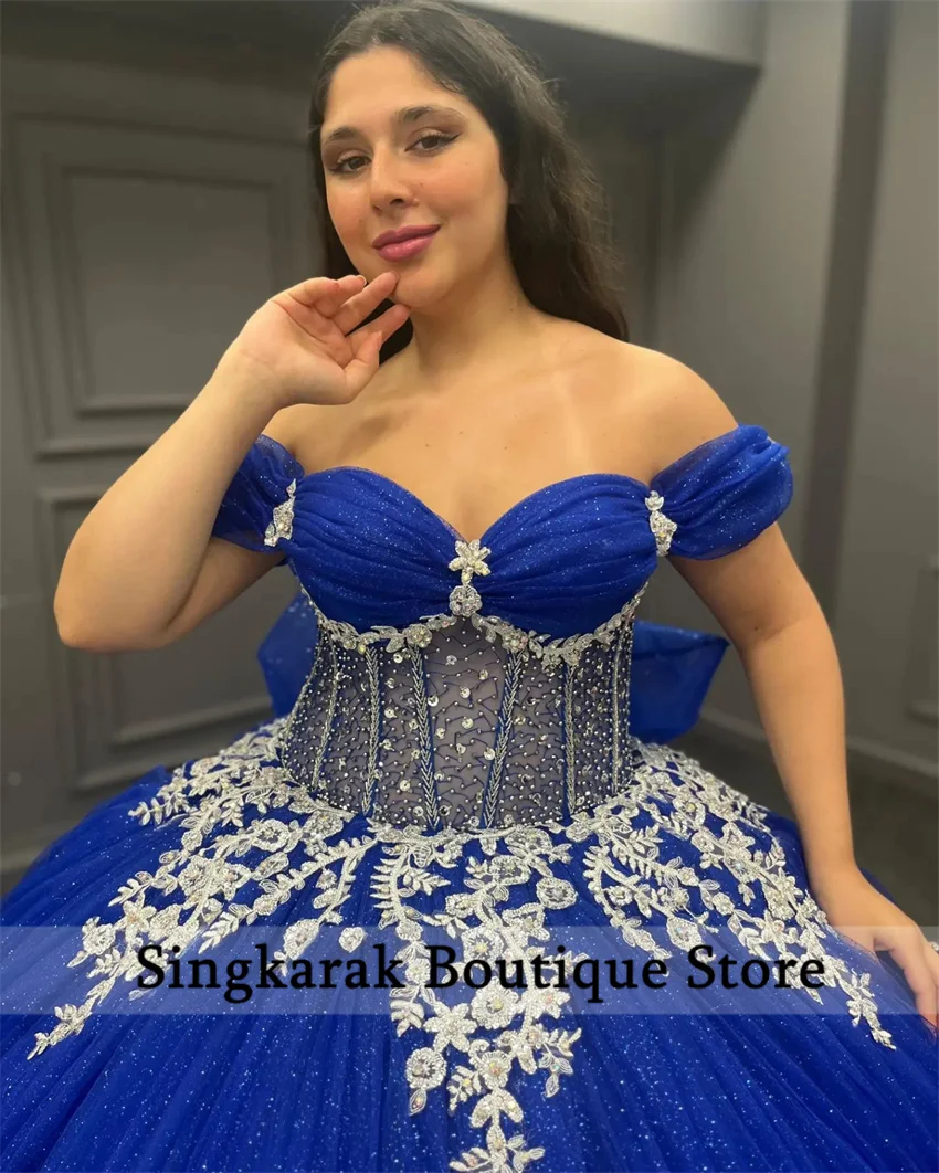 Luxury Royal Blue Mermaid Prom Dress 2024 Bow Sweetheart Beaded Crystals Wedding Party Gown Vestidos De 15 Años Customized 