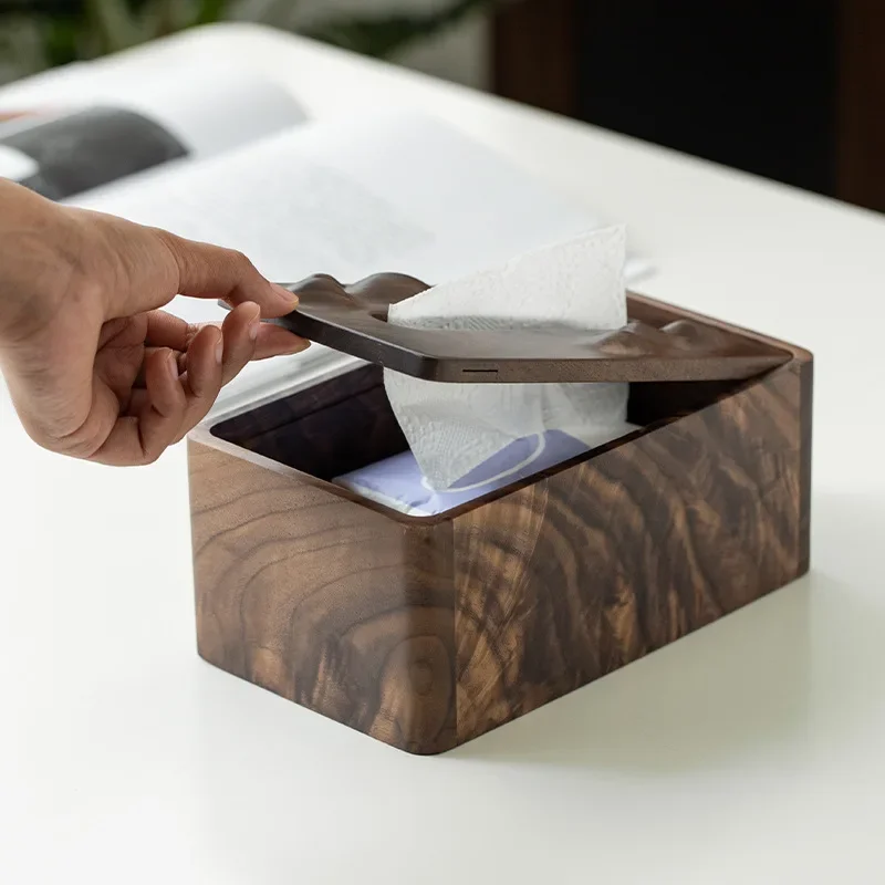 Nordic creative black walnut paper box solid wood tissue box Japanese living room wooden multifunctional storage box tissue box