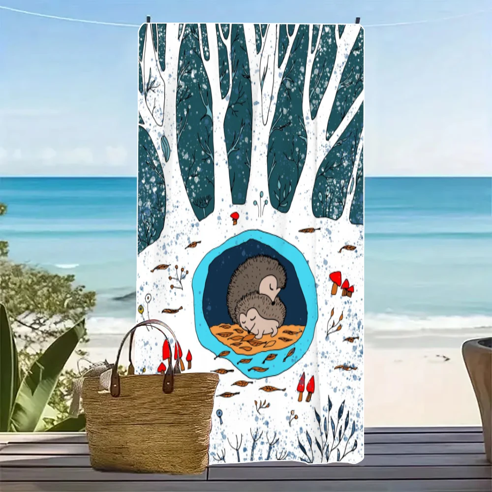 Two Little Hedgehogs in The Snow Towel Shower Towel Super Soft Absorbent Microfiber Beach Towel8.4