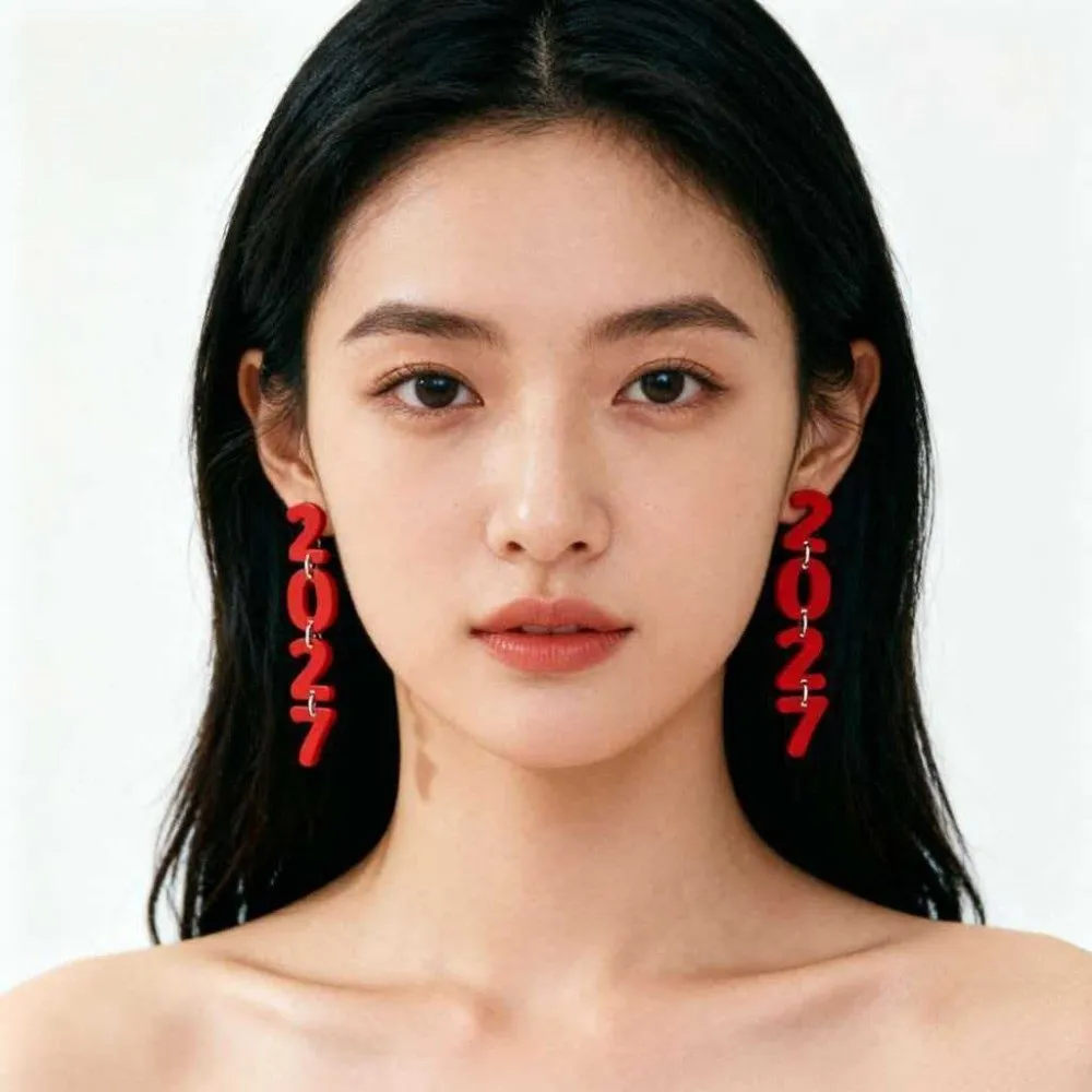Fashion 2027 Digital Earrings Welcome a New Beginning Bohemian Style Happy New Year Earrings Elegant Long Drop Stud Earrings