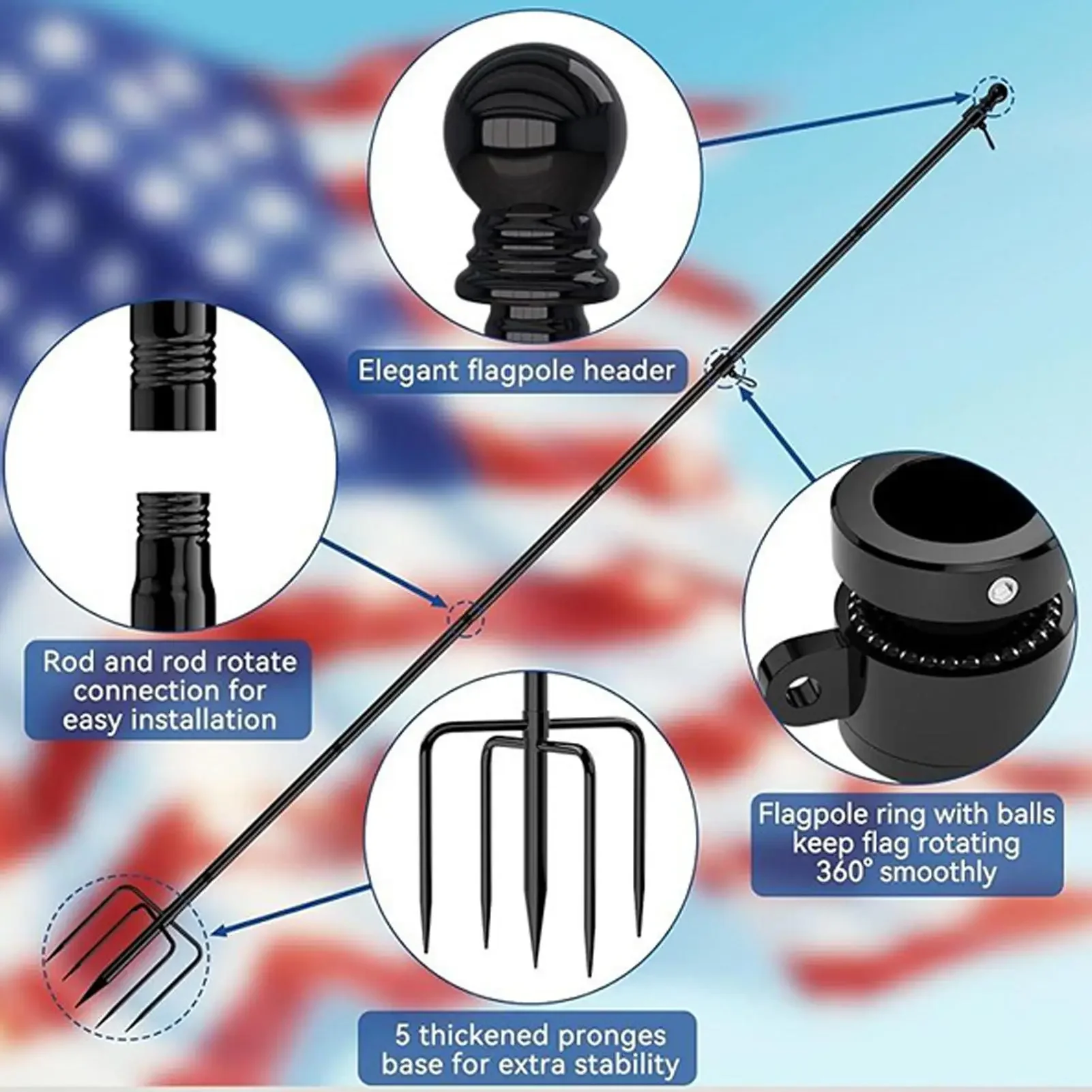 In Ground Flag Pole for Outside House Heavy Duty Flag Holder Pole Height Heavy Duty Residential Flagpole for Backyard Lawn Patio