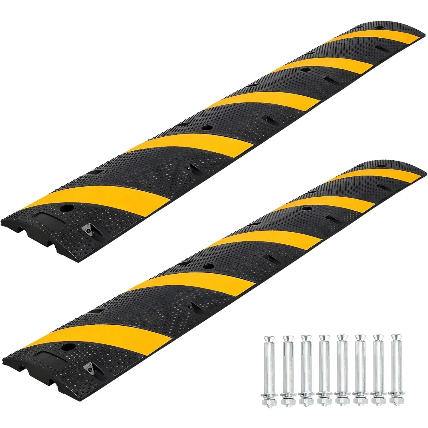 for 6FT*2 Speed Humps With 8 Bolt, Rubber Speed Bump, Speed Bumps For Road, For Parking Lot, School, Warehouse, Rated 66000 Lbs