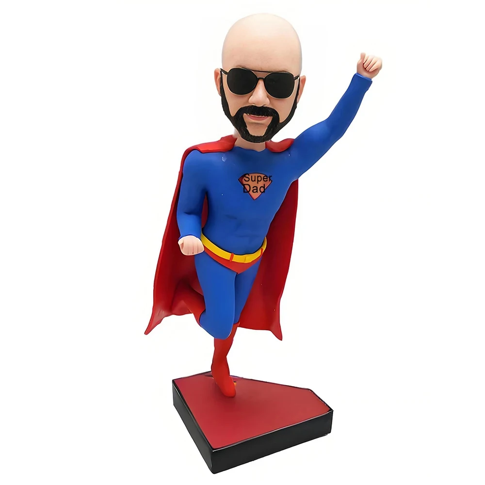 

Персонализированный пупс Super Father, подарок на день рождения для папы, пуповая голова, украшения для дома, топперы для торта, ручная статуя на основе вашего фото