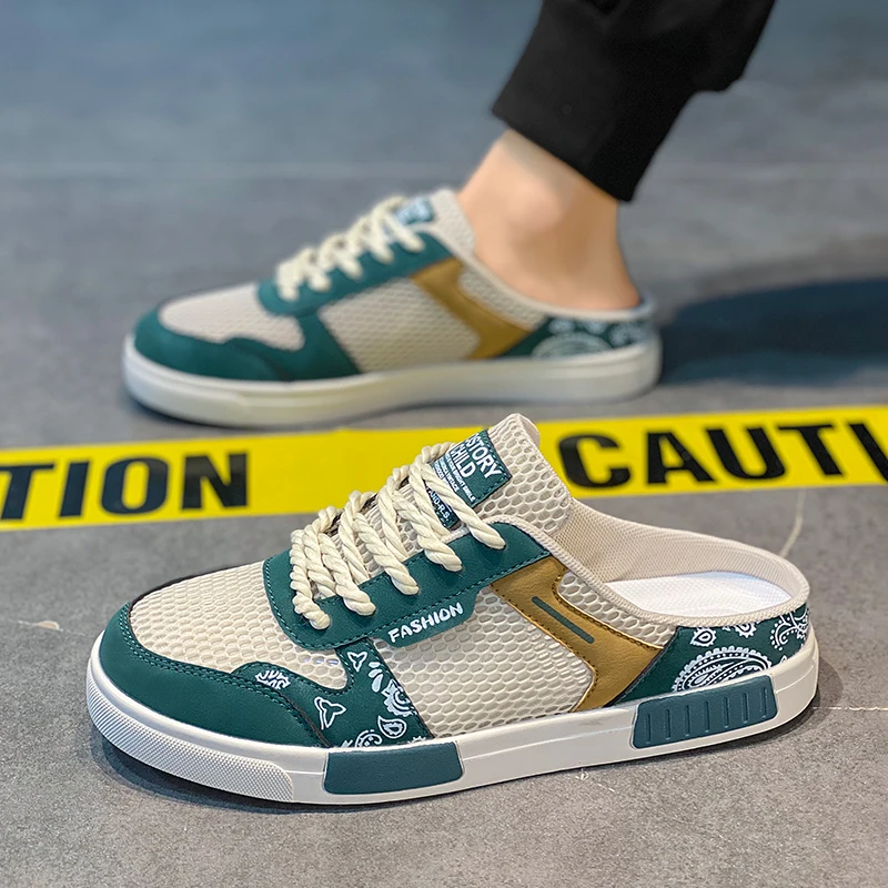 

Мужские полуботинки большого размера 47, сабо, сетчатые слипоны на плоской подошве, полудрагоценные лоферы с открытой спиной, тапочки, мужские шлепанцы, повседневная обувь с закрытым носком