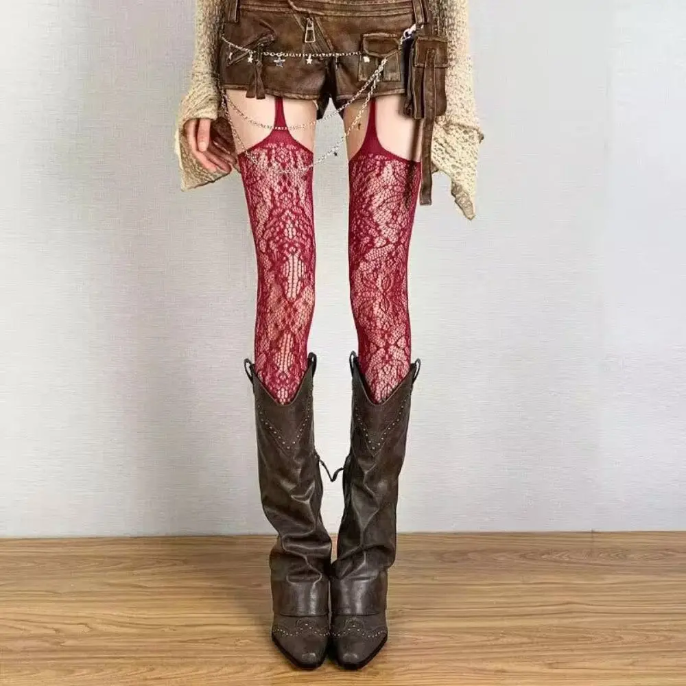 Sweet Transparent Mesh Flower Long Tights Ultra-thin Irregular Mesh Pantyhose Lolita JK Style Hollow Leggings Women Lady