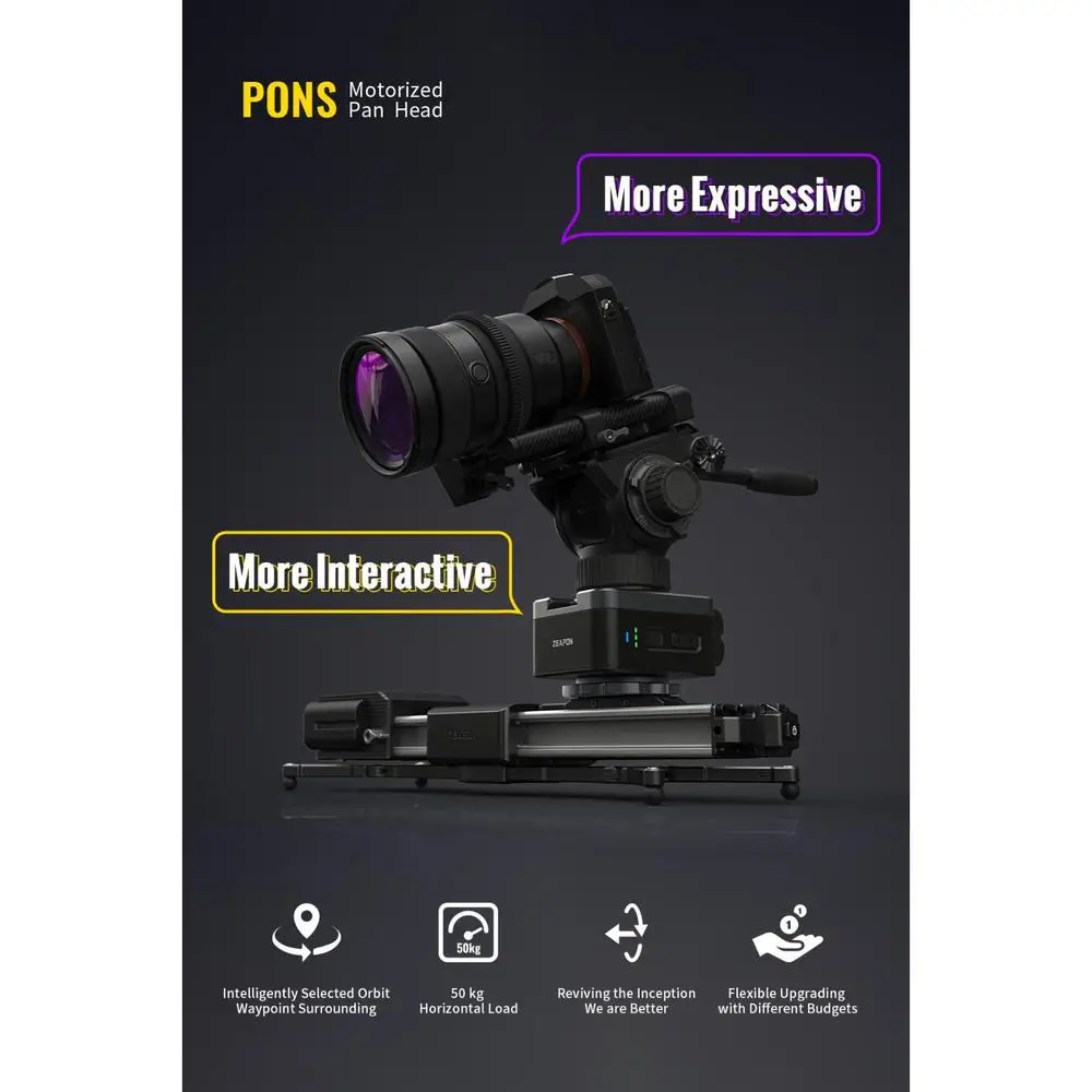ZEAPON PS-E1 PD-E1 PONS Motorized Pan Head The Horizontal Load Up To 50 kg Single Axis Double Axis Linkage