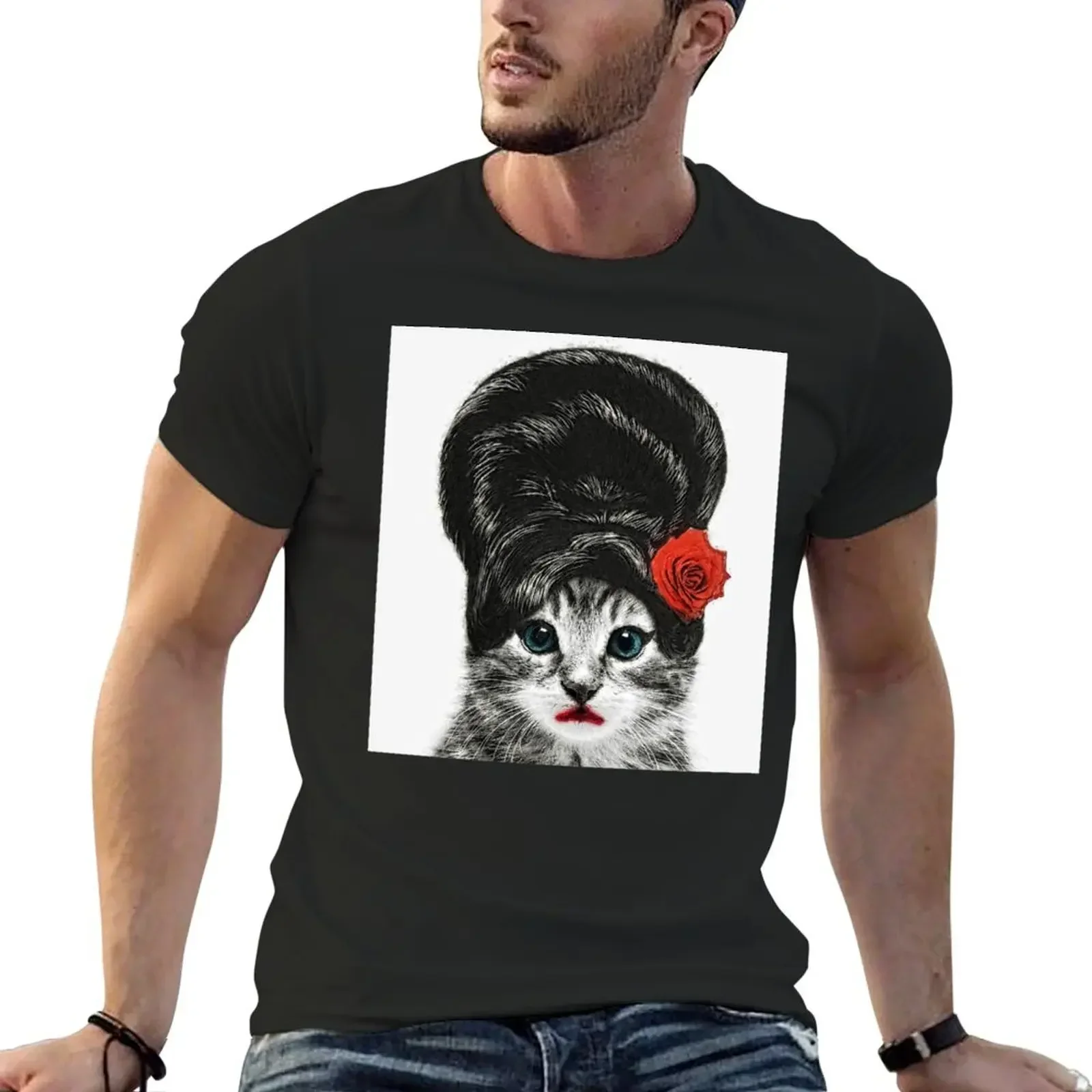 Amy Winehouse Cat T-Shirt hippie clothes man t shirt sports fans man clothes mens graphic t-shirts