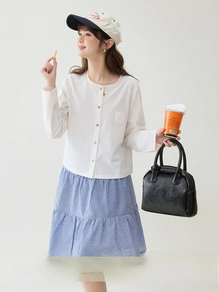 

AMUU Original Design Long Sve White T-irt Women's Spring New Single Button irt Sle Loose Fit Korean Version Cotton P...