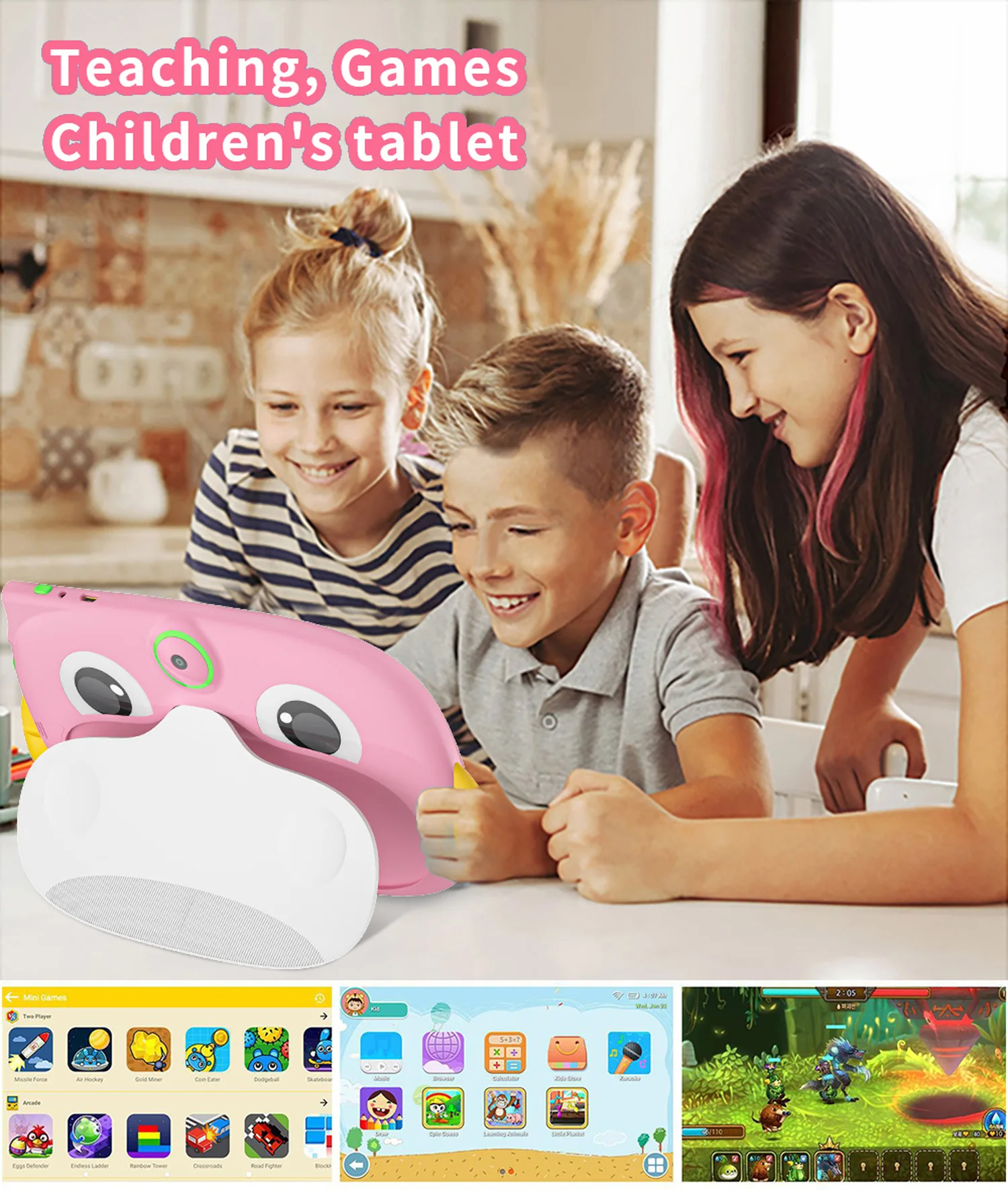 2026 New Cartoon Pattern 7 Inch Kids' Tablets Android Learning Education Tablet PC Kids-Proof Protective Case Tablet 4000mAh
