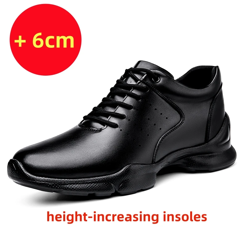 Men's Inner Heightening Sneakers Large  Size：36-46 Black Elevator Genuine Leather Casual Shoes Height Increasing Sport Shoes