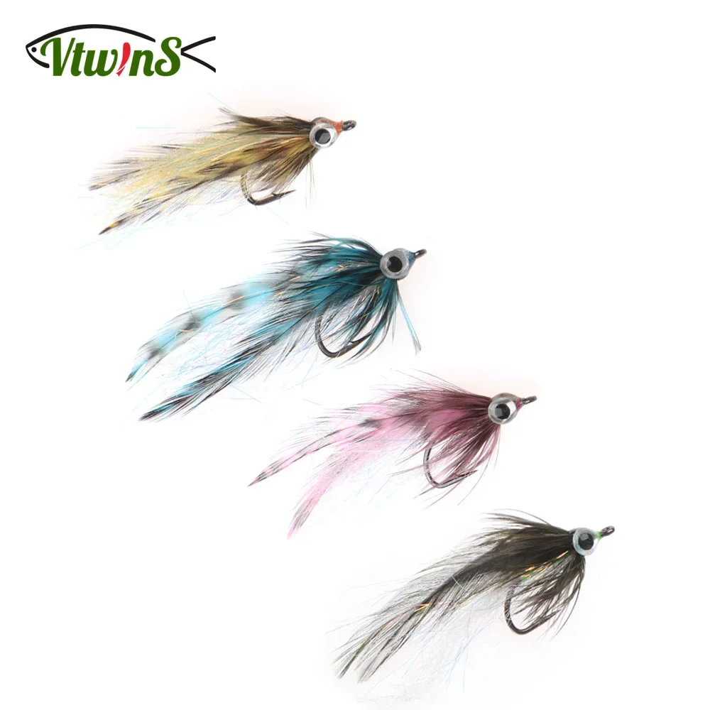 Vtwins 3PCS 3D Fish Eye Baitfish Streamer Fly EP Silky Fiber Salt Water Bait Fish Fly Fishing Fly Trout Bass Fishing Lure Baits