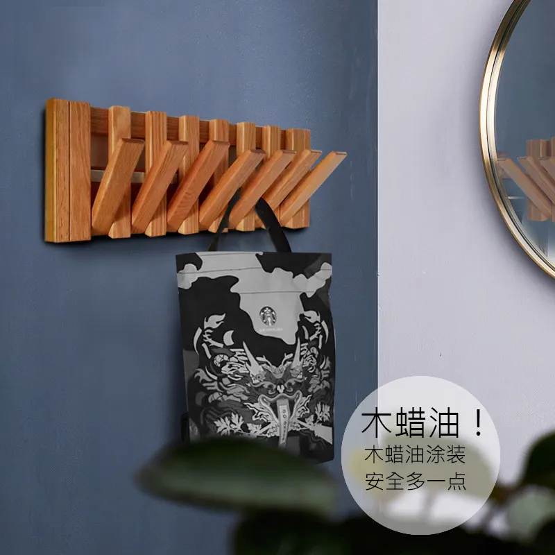 Oak Wall Hanging Coat Rack Modern Luxury Living Room Clothes Hanger Nordic Solid Wood Coat Racks Entrance Home Furniture Gifts