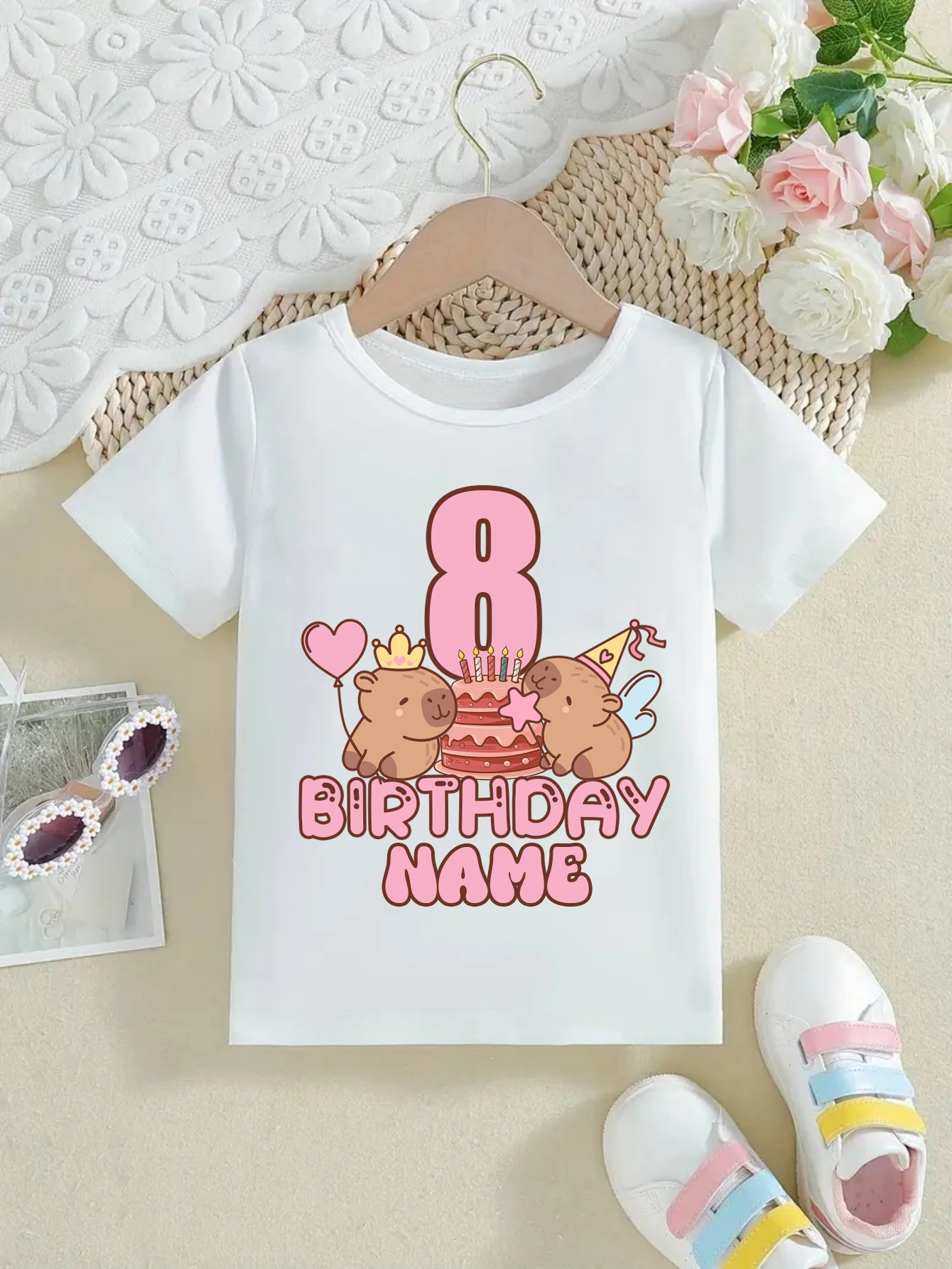 

Kids Clothes Custom Name White T-Shirt Princess Magic Capybara 3rd/4th/5th/6th/7th/8th/9th Birthday Gift Print T-Shirtt Girls