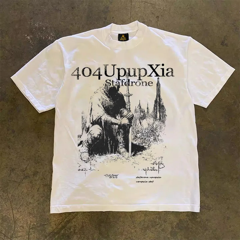Loose Fit Cotton T-Shirt Unisex Short Sleeve Double Thread UPUPXIA Hero Print Sweat Absorbent round Neck Casual Summer Top