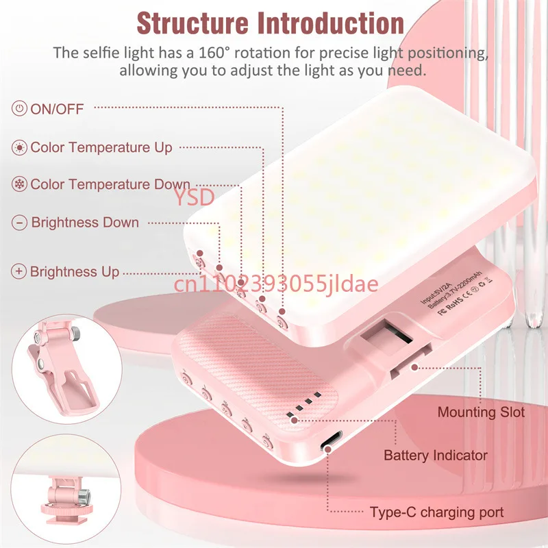 Pink mobile phone selfie filling light mini portable SLR camera to take pictures and videos beauty led pocket patch