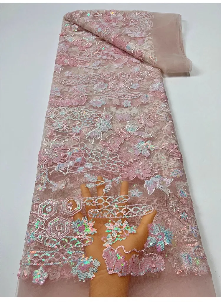 

1yard Ethnic style bead lotus flower sequin embroidery tela new gauze fabric for clothing wedding Dress cheongsam fabrics